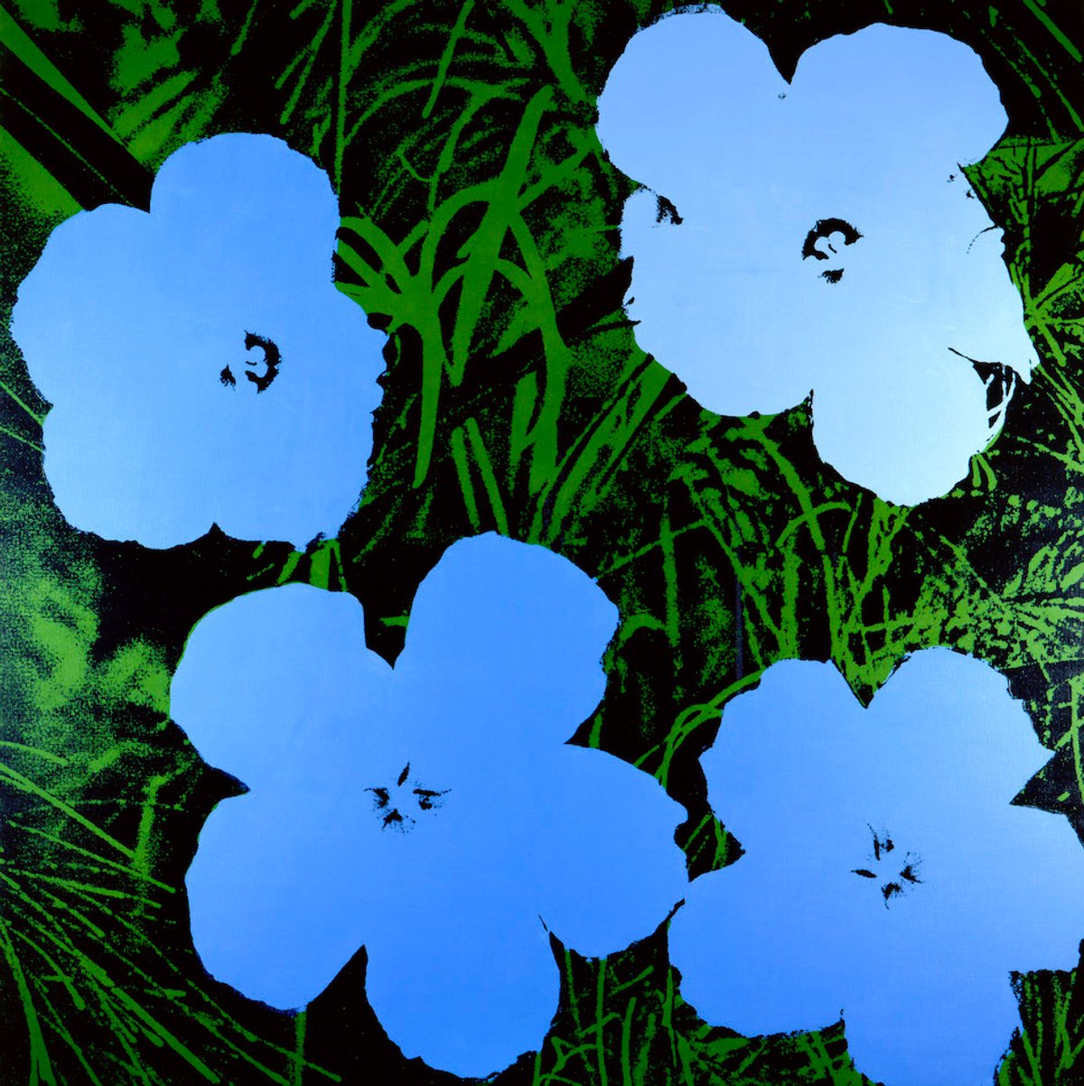 Elaine Sturtevant, Warhol Flowers, 1990, sérigraphie et acrylique sur toile, Staatliche Museen zu Berlin, Nationalgalerie. © Archive Paul Maenz/ Estate Sturtevant, Paris