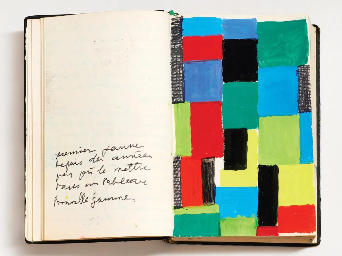 Le journal personnel avec des compositions à la gouache  de Sonia Delaunay de 1967 n'a encore jamais été présenté au public. Photo © Jean-Christophe Lett ; © Pracusa