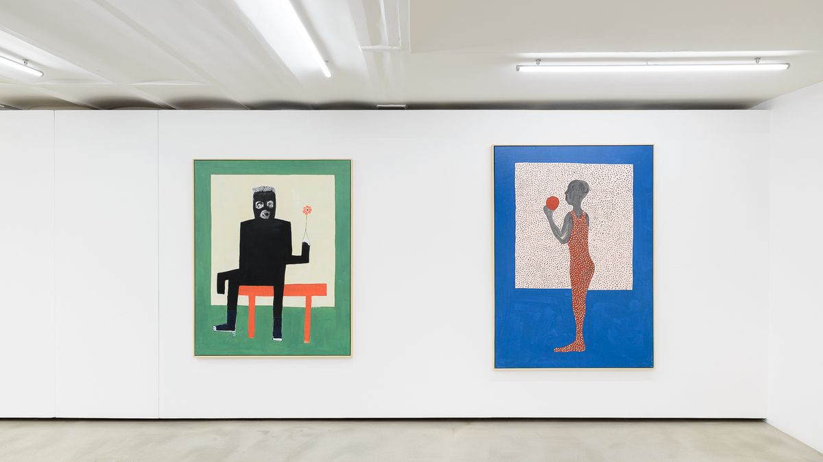 Vue de l’exposition « Amadou Sanogo : Yebali Lakali (Raconter l’invisible) » chez Magnin-A. Photo © Gregory Copitet. Courtesy Magnin-A