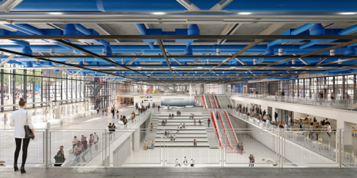 Vue d'artiste du Forum et de l'Agora, Centre Pompidou. © Moreau Kusunoki en association avec Frida Escobedo Studio