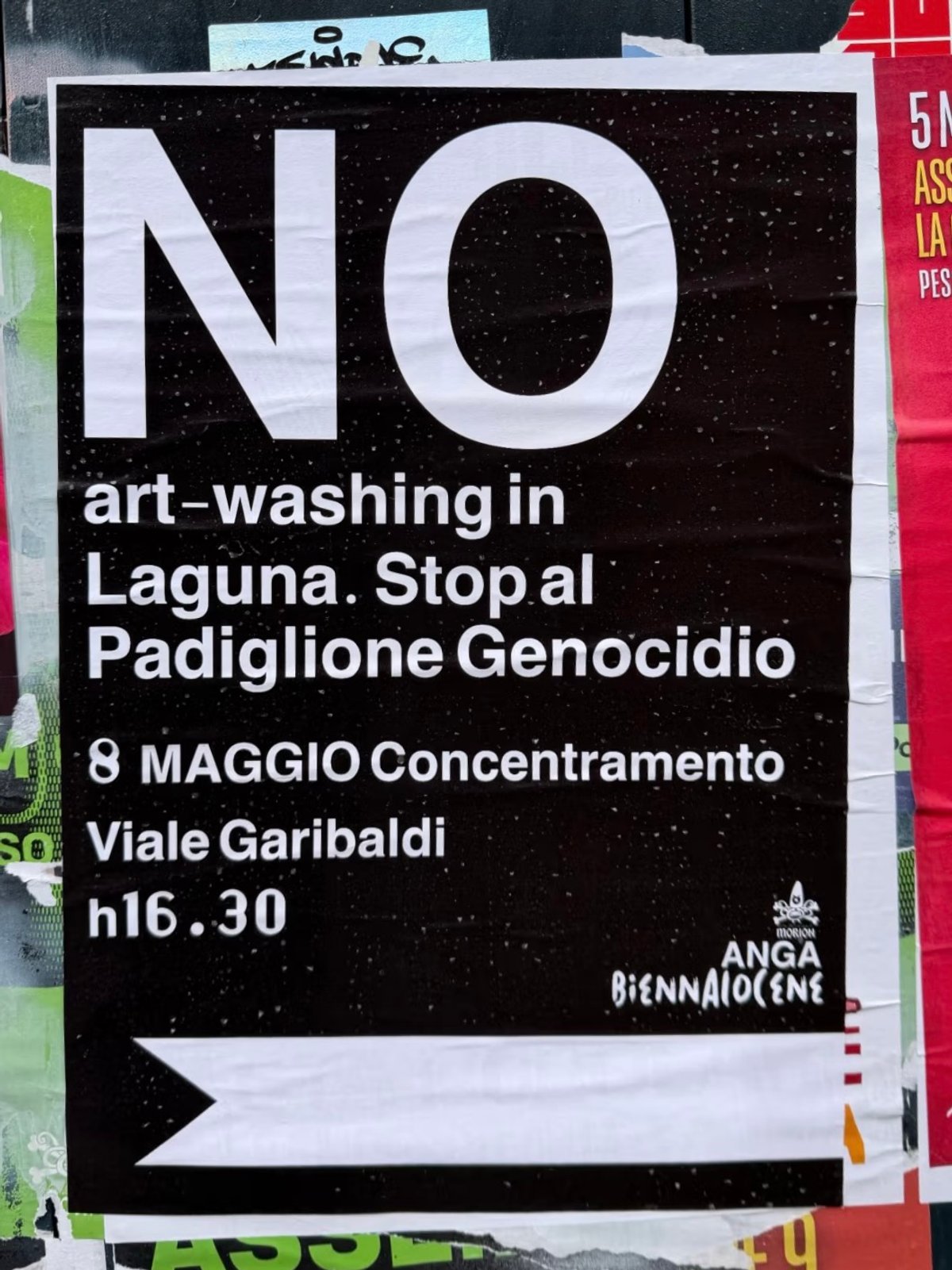 Affiche appelant à une manifestation le 8 mai 2026 à Venise. Photo The Art Newspaper