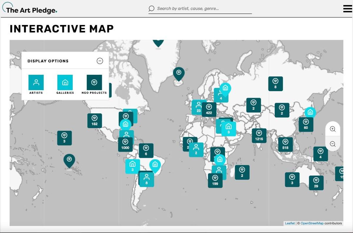 Cartographie des causes et des ONG soutenues par The Art Pledge. Courtesy The Art Pledge