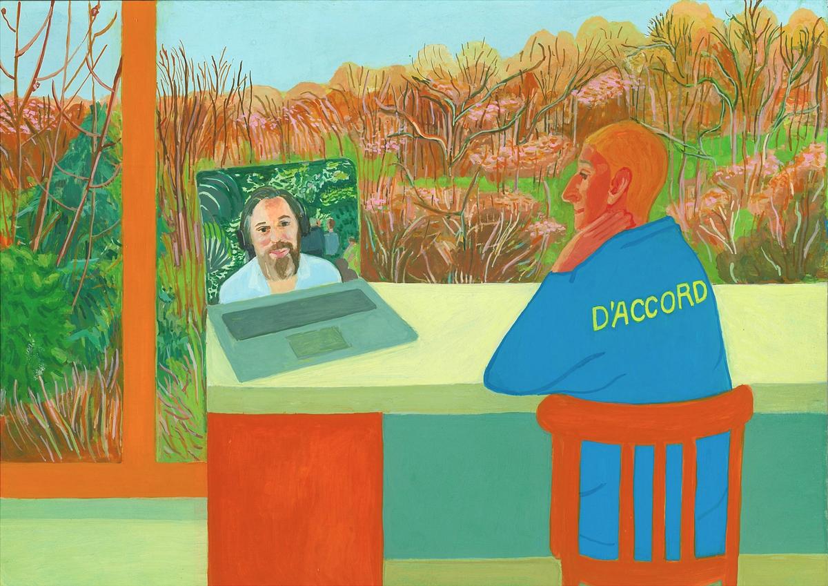 Marie-Claire Mitout, Les plus belles heures, La tête au petit bois et à Thomas, la demi-lune, 2024, 21 x 29,7 cm, gouache sur papier. Courtesy de l’artiste.