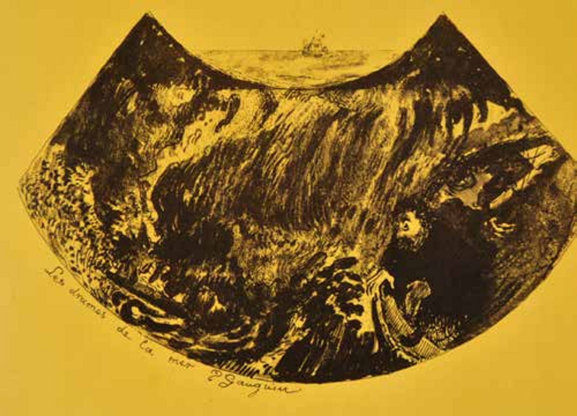 Paul Gauguin, Les Drames de la mer. Une descente dans le Maelström, 1889, zincographie sur papier jaune, 32×39,5 cm. © Musée de Pont-Aven