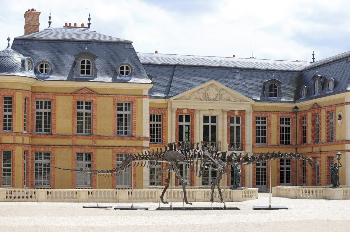 Le squelette de dinosaure Vulcain exposé dans la cour du Château de Dampierre-en-Yvelines.
© Antoine Pascal
