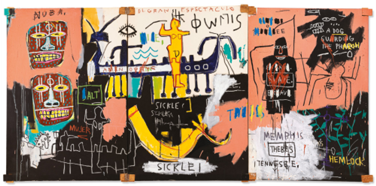 Jean-Michel Basquiat, El Gran Espectaculo (The Nile), 1983, acrylique et crayons sur toile, est. 40 millions d’euros. © Christie’s