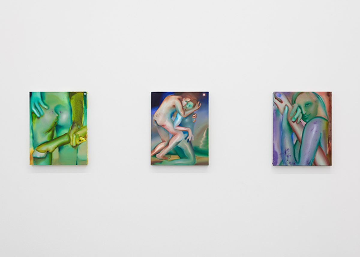 Des œuvres d’Elizabeth Glaessner dans l’exposition « Les Yeux clos (Eyes Closed) », Perrotin, Paris, 2021. Courtesy de l’artiste et Perrotin. Photo : Claire Dorn