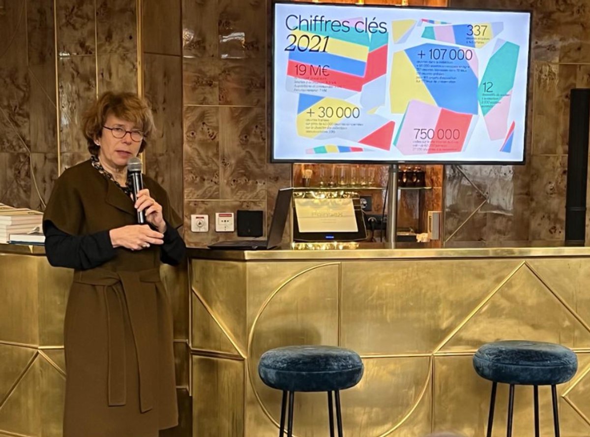 Béatrice Salmon, directrice du Cnap, lors de la conférence le 18 janvier 2022. © Agence Communic’art