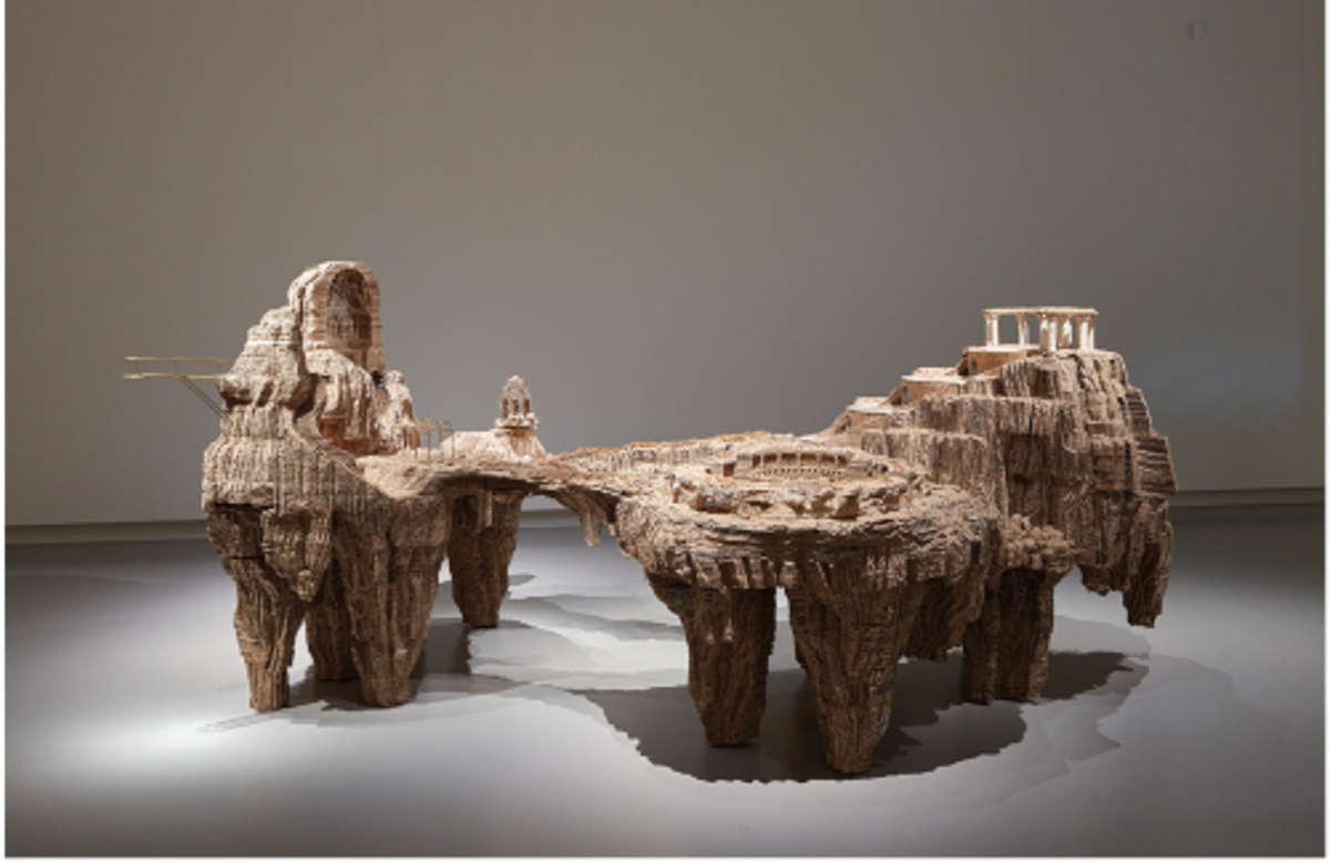 Eva Jospin, Nymphée, 2019, carton, papier coloré, laiton, bois, plâtre.
© Benoît Fougeirol