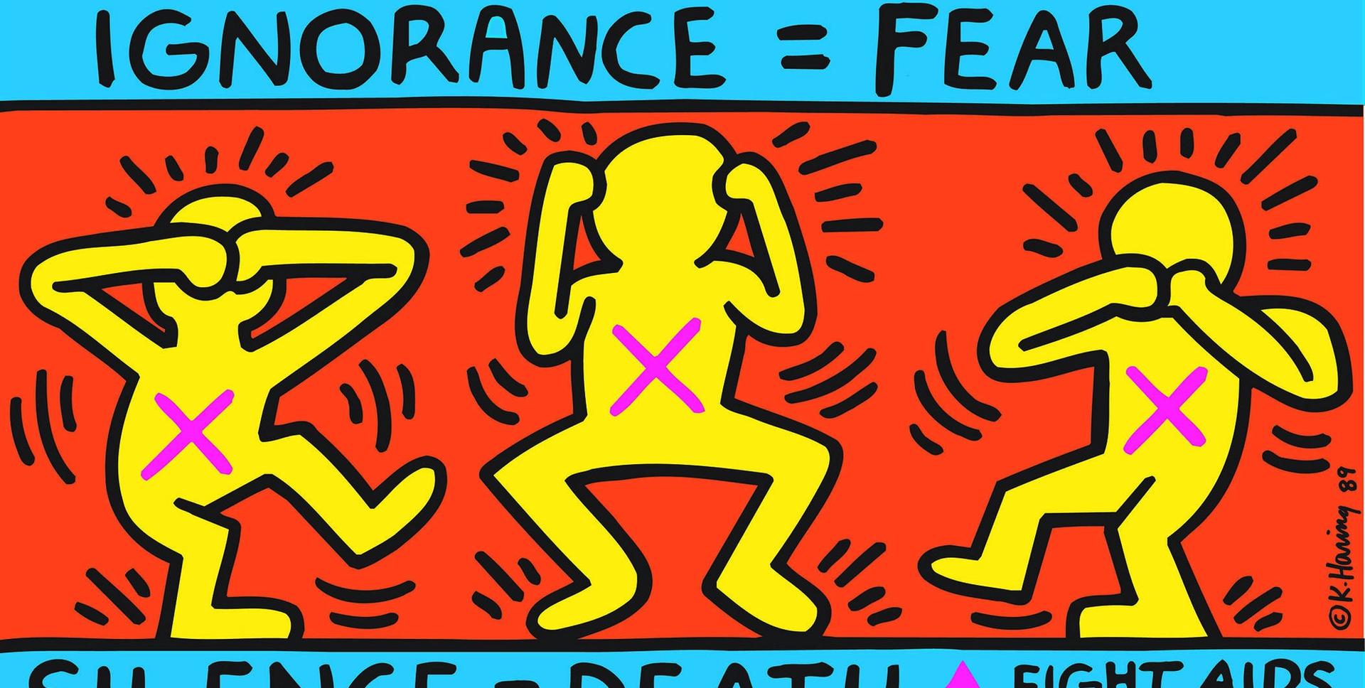 Keith Haring, Ignorance = Fear, Silence = Death,  1989, lithographie offset, 61,1 cm x 109,4 cm. © Keith Haring Foundation
