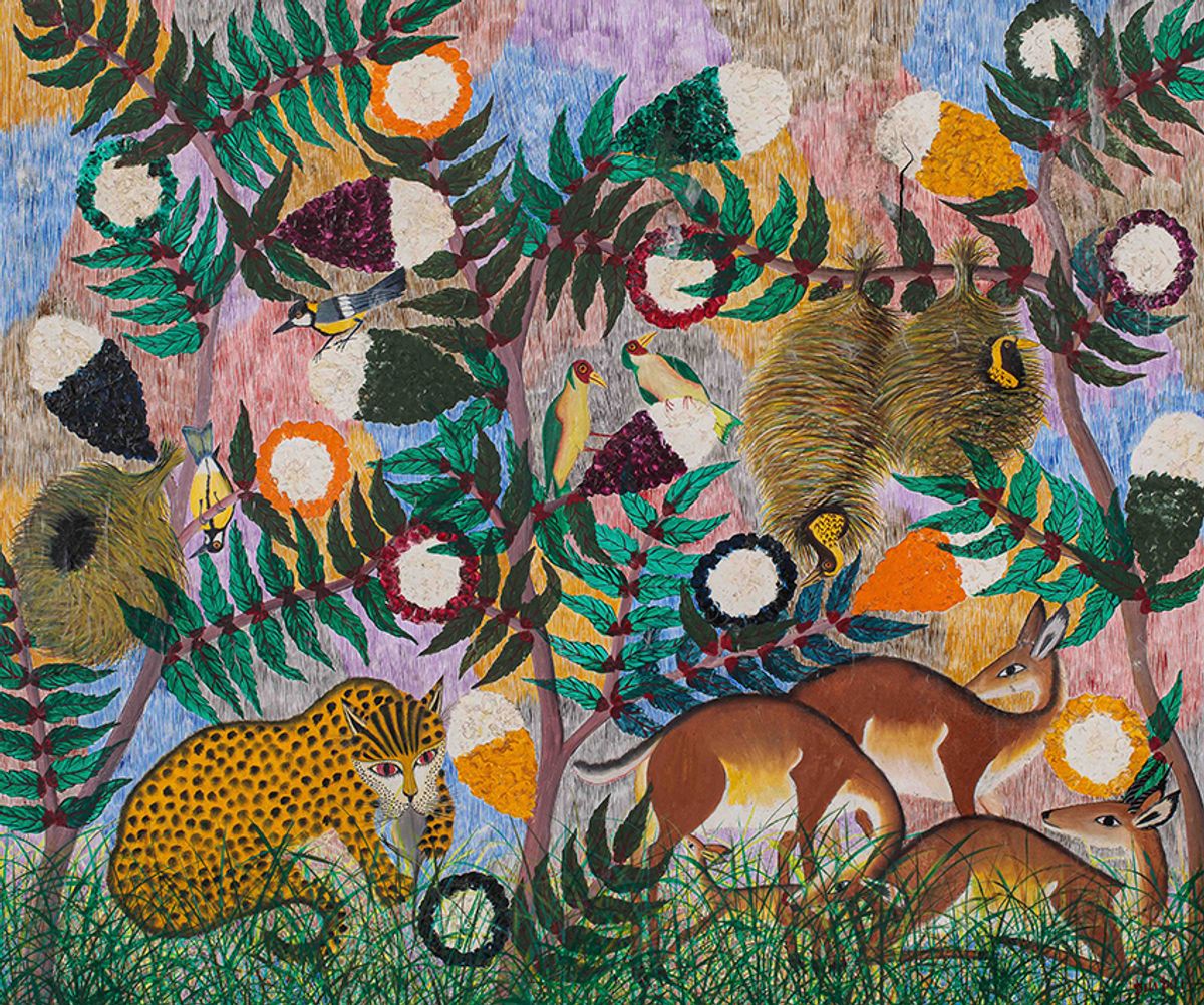 Pilipili Mulongoy, Guépard, huile sur toile. Préemptée par le musée du quai Branly-Jacques Chirac pour 31 200 euros, avec les frais. Courtesy Artcurial