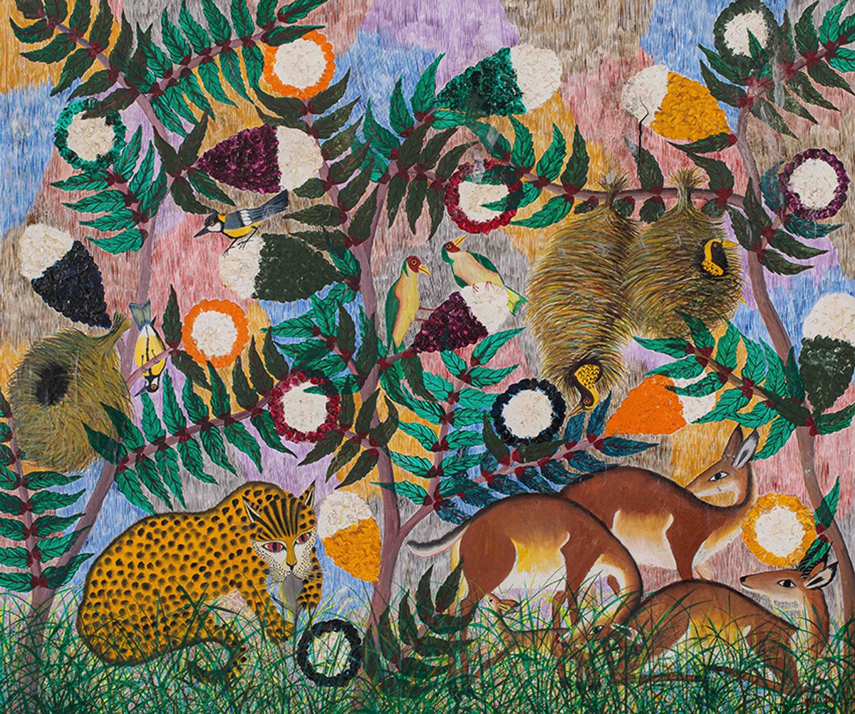 Pilipili Mulongoy, Guépard, huile sur toile. Préemptée par le musée du quai Branly-Jacques Chirac pour 31 200 euros, avec les frais. Courtesy Artcurial