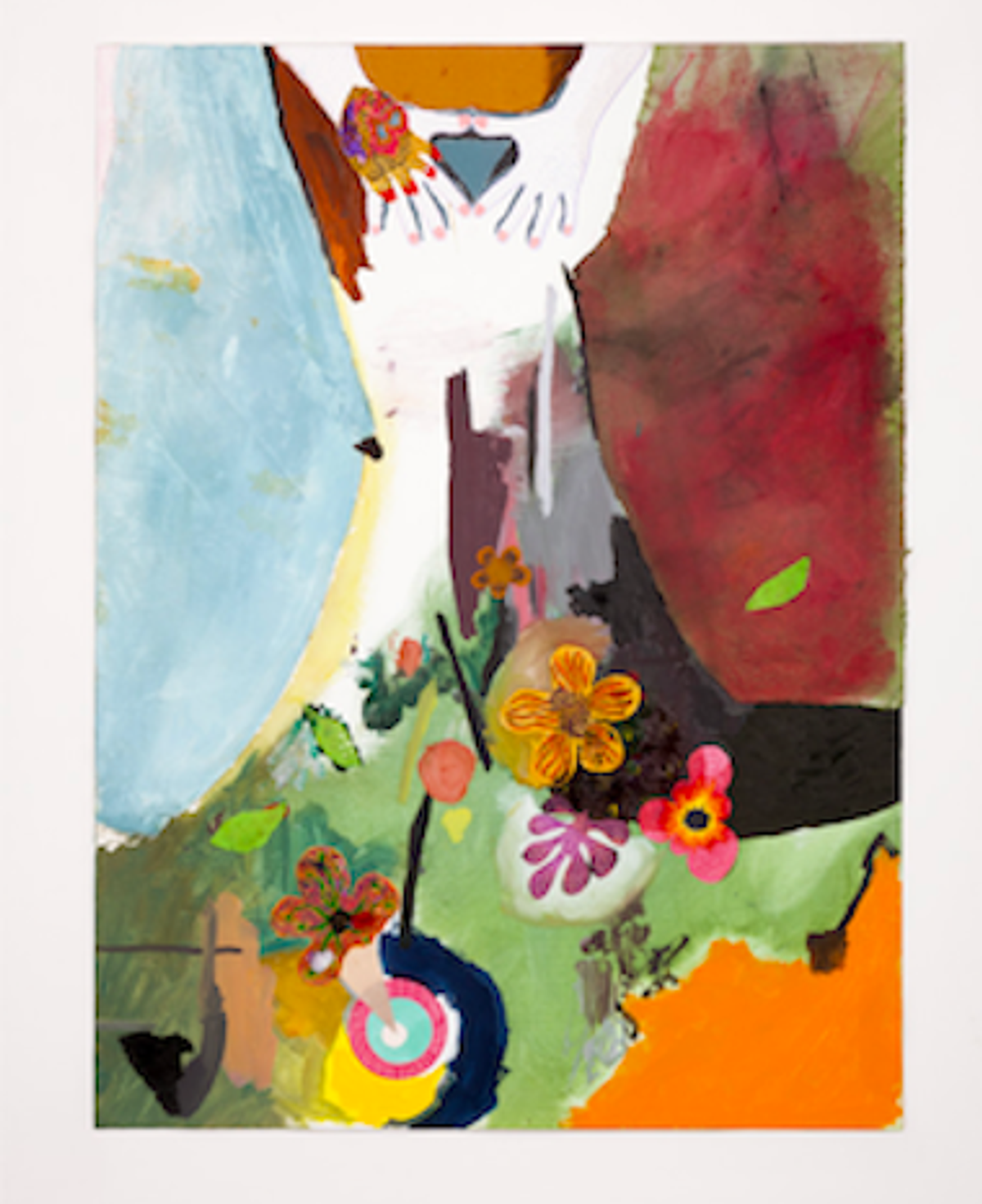 Palette Terre (Maxime Baron, Karina Bisch et WE ARE THE PAINTERS), Sans titre (jeudi), série Débauche, 2016, acrylique, huile, fusain, feutre et collages sur toile, Bordeaux, Frac Nouvelle-Aquitaine+MÉCA.
Photo Jean-Christophe Garcia