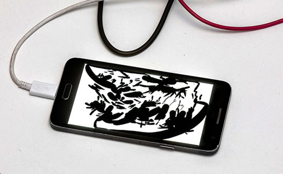 Kamil Bouzoubaa-Grivel, Dessins de téléphones, 2020, smartphones, hub USB. © Kamil Bouzoubaa-Grivel – Adagp, Paris, 2020