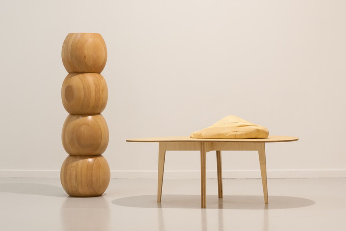 Béatrice Balcou, Bain de lumière Placebo (d’après une œuvre d’Ann Veronica Janssens), 2014, et Ladies Jacket Smoking Placebo (d’après une œuvre de Liz Magor), 2018, Collection FRAC Corse, Ferme du Buisson. © Émile Ouroumov