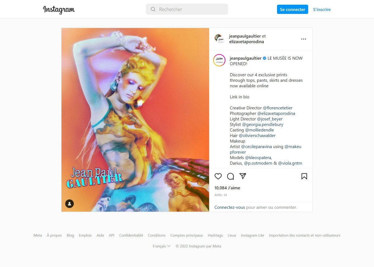 L'une des créations de la collection Le Musée de Jean Paul Gaultier présentée sur Instagram. Photo : Instagram