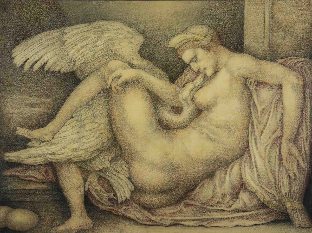 Léonard Sarluis (1874-1949), Léda et le Cygne, autoportrait présumé (d’après une œuvre perdue de Michel-Ange), pierre noire et sanguine sur papier, 42 x 57 cm. Photo © Mathieu Néouze