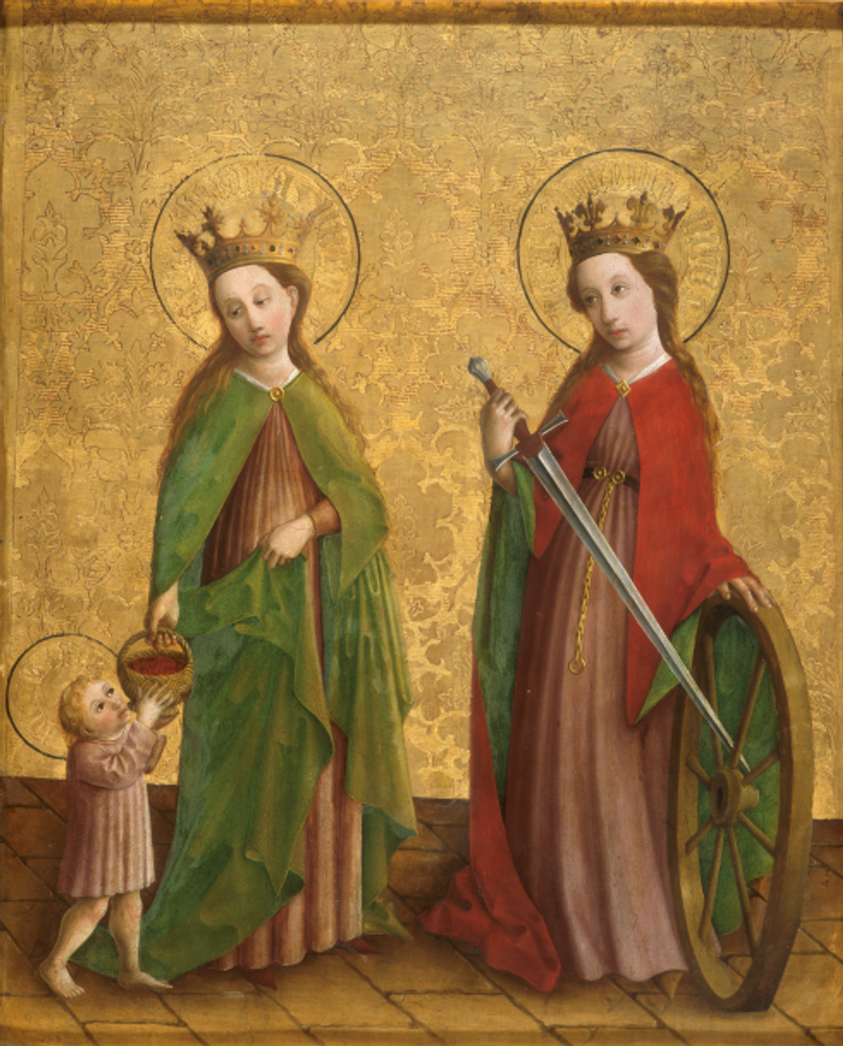 Maître de la Passion de Darmstadt, Sainte Dorothée et sainte Catherine, vers 1460, peinture sur bois (sapin), musée des Beaux-Arts de Dijon. © Musée des Beaux-Arts de Dijon. Photo François Jay