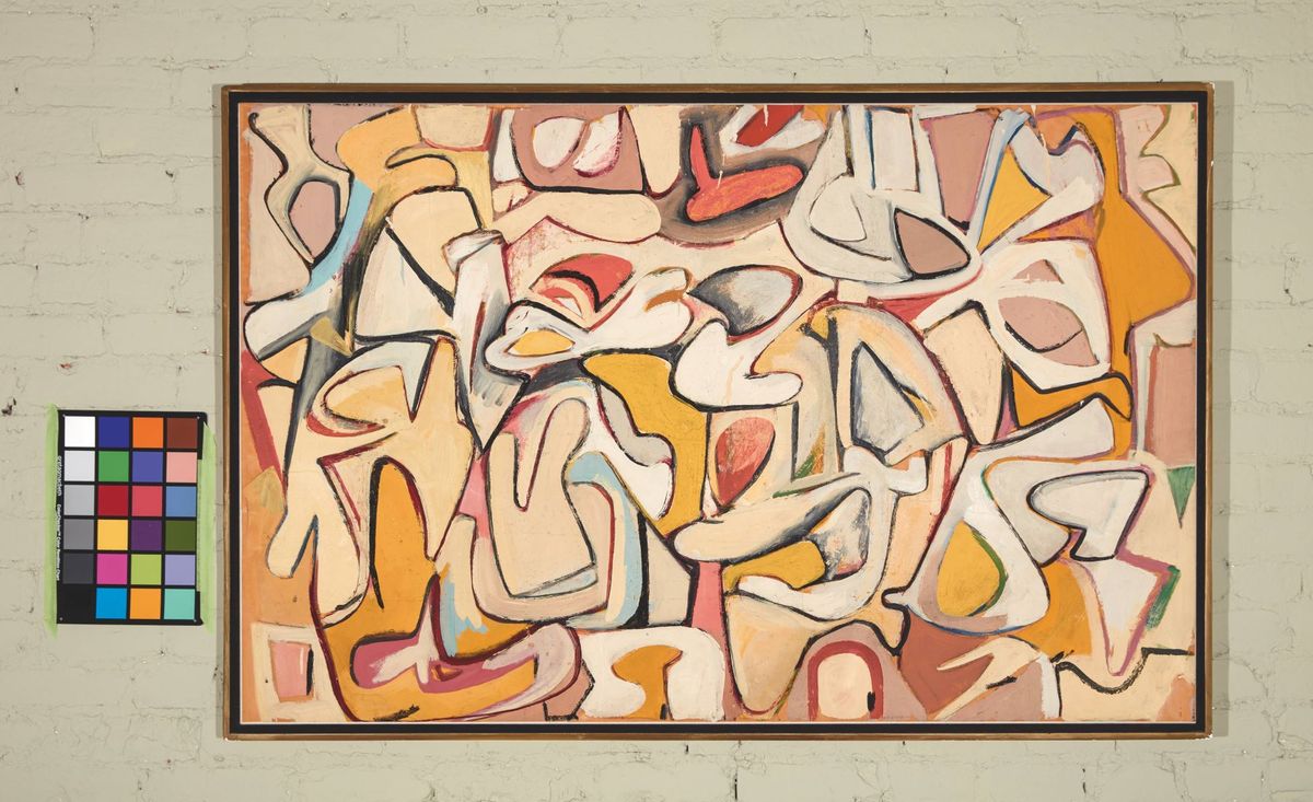 Elaine De Kooning, Black Mountain #16, 1948, émail sur papier monté sur toile, Collection particulière, New York. Photo : Yao Zu Lu.