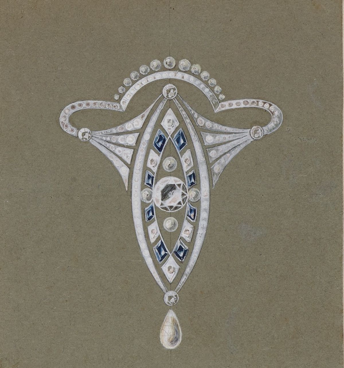 Raymond Subes, Broche, années 1910, crayon graphite et gouache sur papier gris, Petit Palais, Paris. © Raymond Subes. Courtesy de Paris Musées/ Petit Palais, musée des Beaux-Arts de la Ville de Paris
