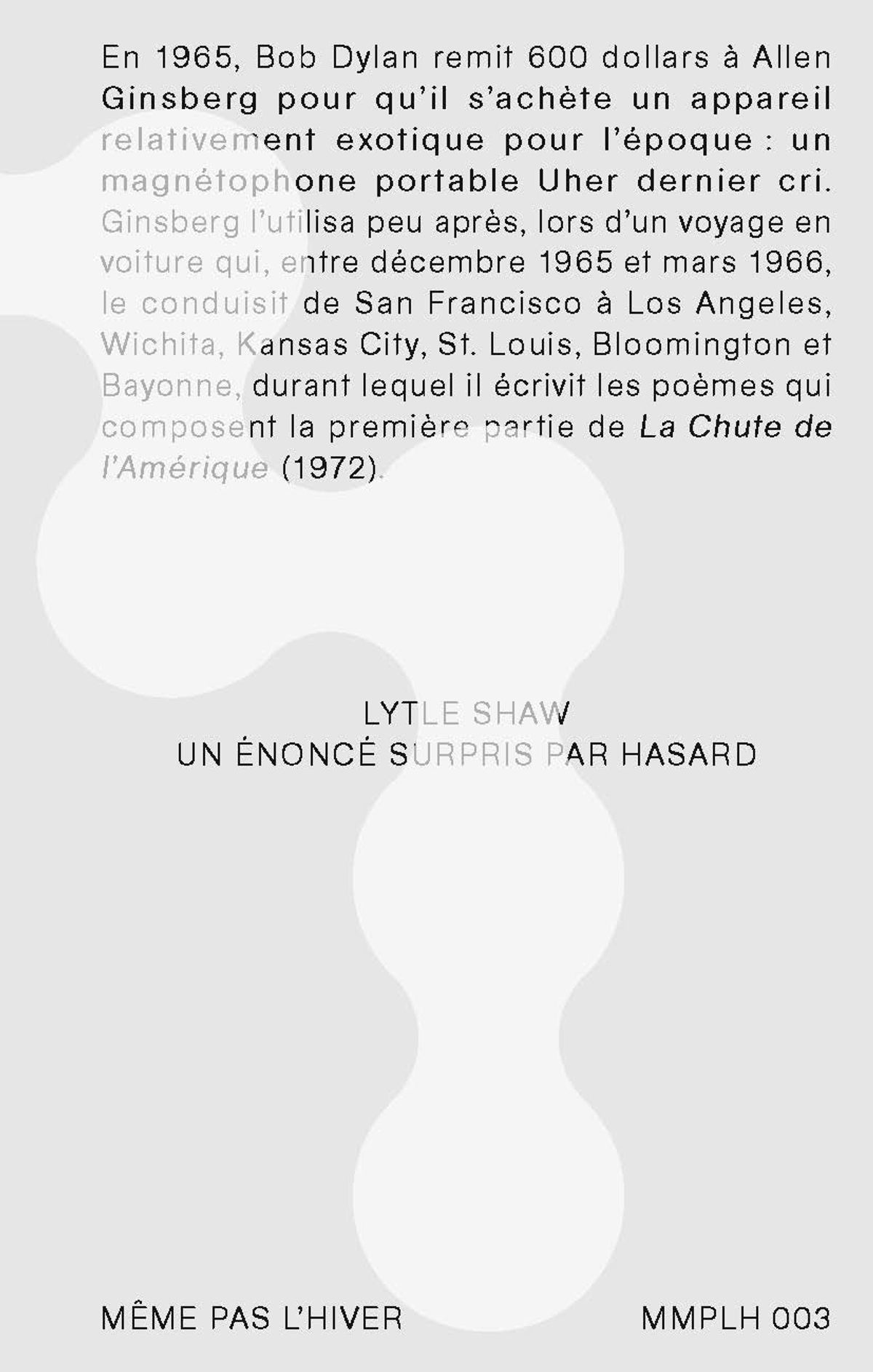 Lytle Shaw, Un énoncé surpris par hasard, Paris, Même pas l’hiver, 2022, 64 pages, 9 euros. D.R.