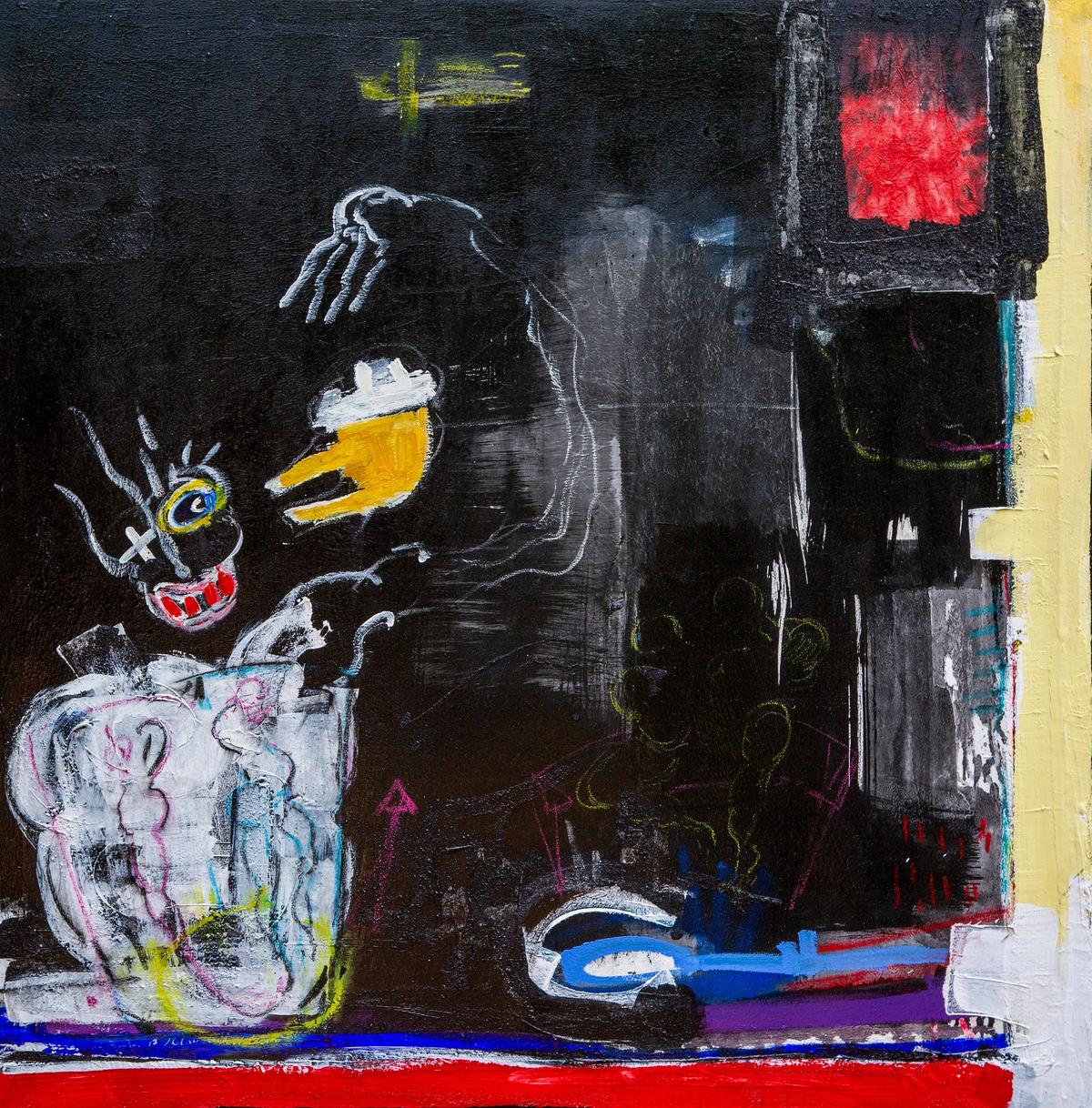 Dominique Zinkpè, L’Œil de la tentation, 2023, acrylique et pastels gras sur toile.
© Galerie Vallois