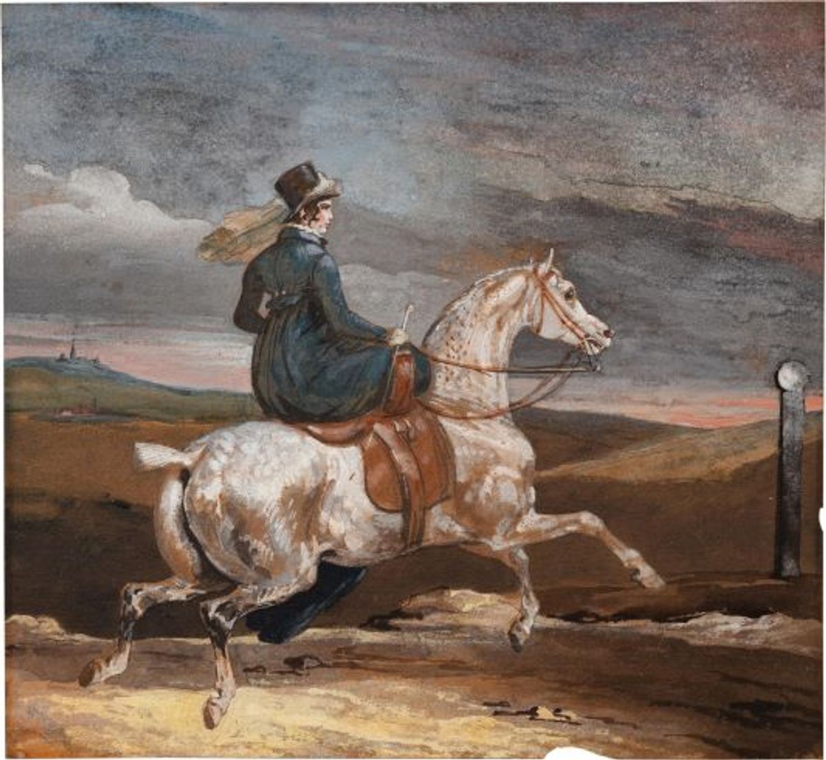 Théodore Géricault, Zoë Elmore en amazone, aquarelle rehaussée de gouache sur traces de pierre noire, est. 400 000 à 600 000 euros.
© Sotheby’s