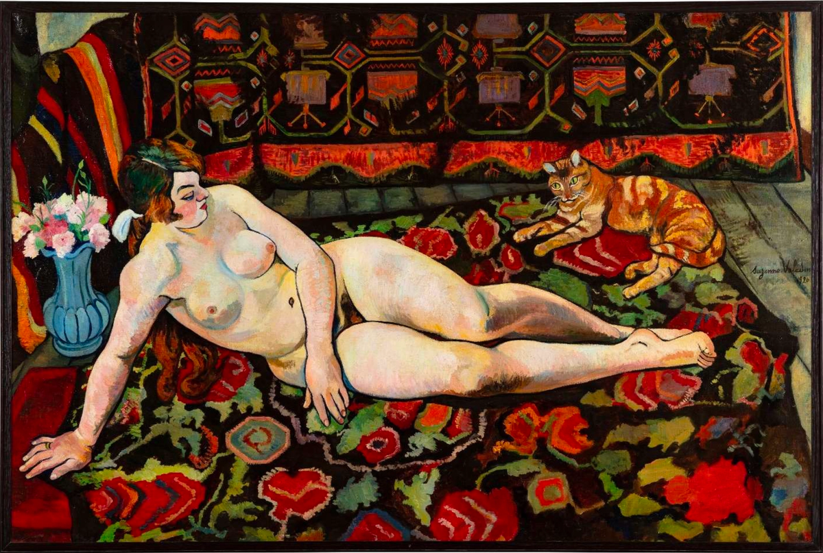 Suzanne Valadon, Nu au chat, allongé sur une draperie à fleurs, daté de 1920, huile sur toile, 97,2x145,7cm.
© Born & Art Digital Studio © Sotheby's
