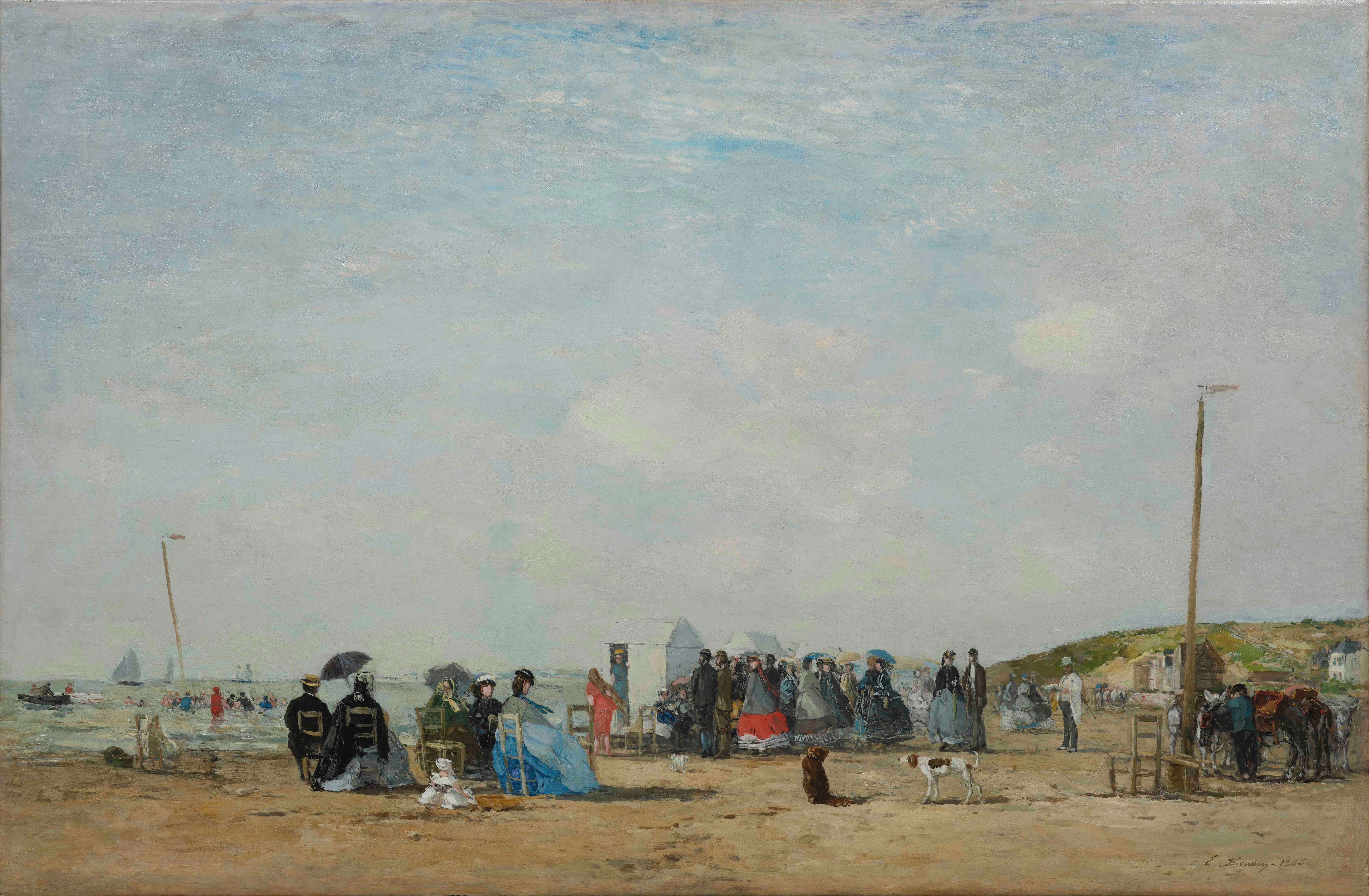 Eugène Boudin, Réunion sur la plage, 1865, huile sur toile, collection Yann Guyonvarc’h. © Studio Christian Baraja SLB