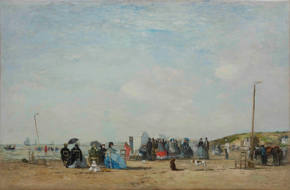 Eugène Boudin, Réunion sur la plage, 1865, huile sur toile, collection Yann Guyonvarc’h. © Studio Christian Baraja SLB