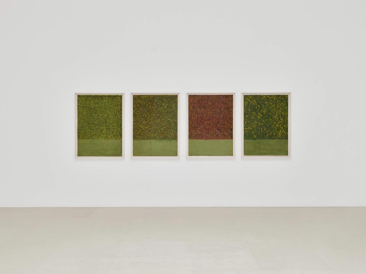 Vue de l’exposition « Brice Marden : Works on Paper » chez Gagosian, Paris. © 2025 Estate of Brice Marden/Artists Rights Society (ARS), New York. Photo Thomas Lannes. Courtesy Gagosian
