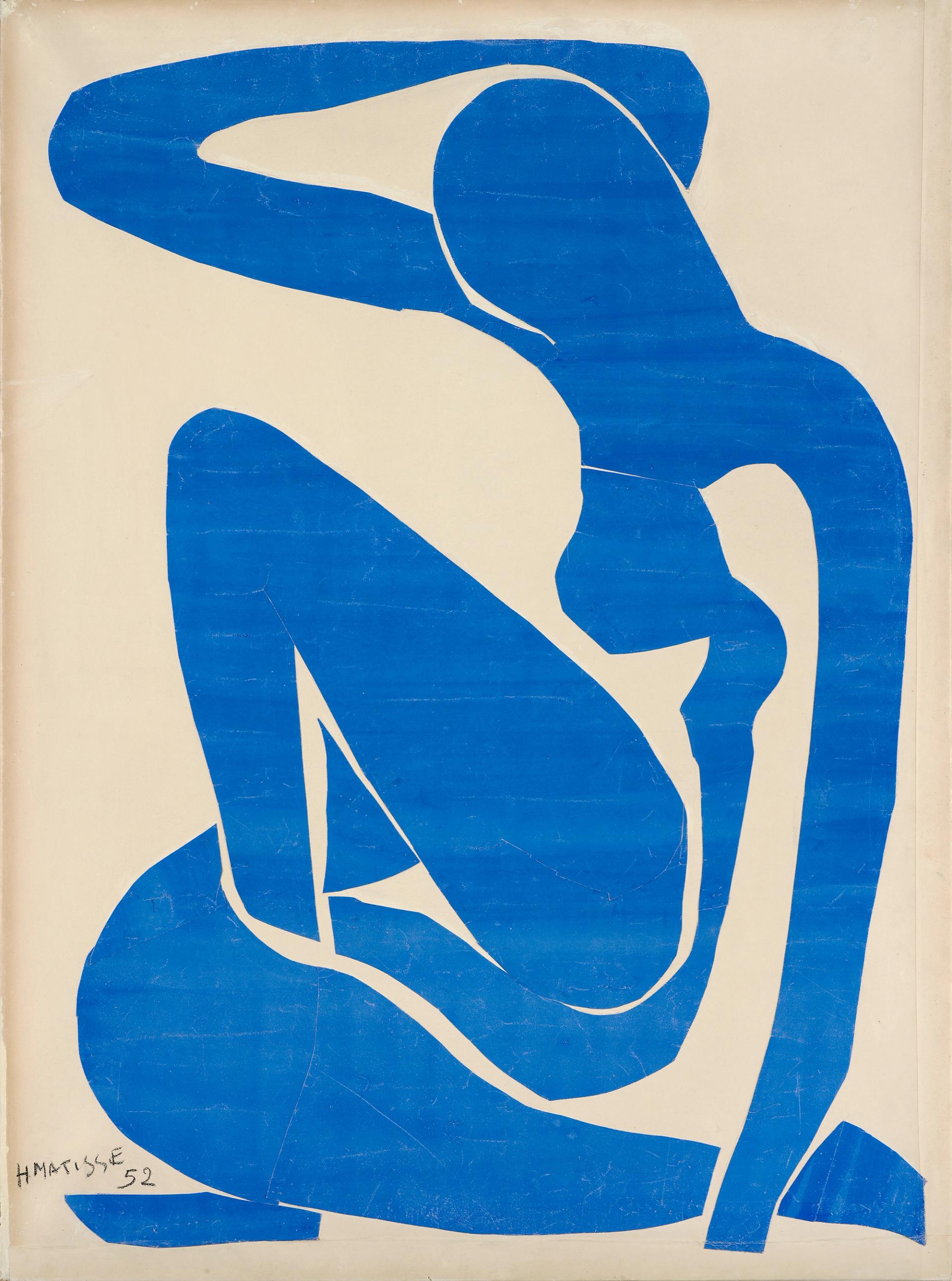 Henri Matisse, Nu bleu I, 1952, papiers découpés peints à la gouache sur papier, Fondation Beyeler, Riehen/Bâle, collection Beyeler. © Succession H. Matisse 2022, ProLitteris, Zurich. Photo Robert Bayer, Bâle