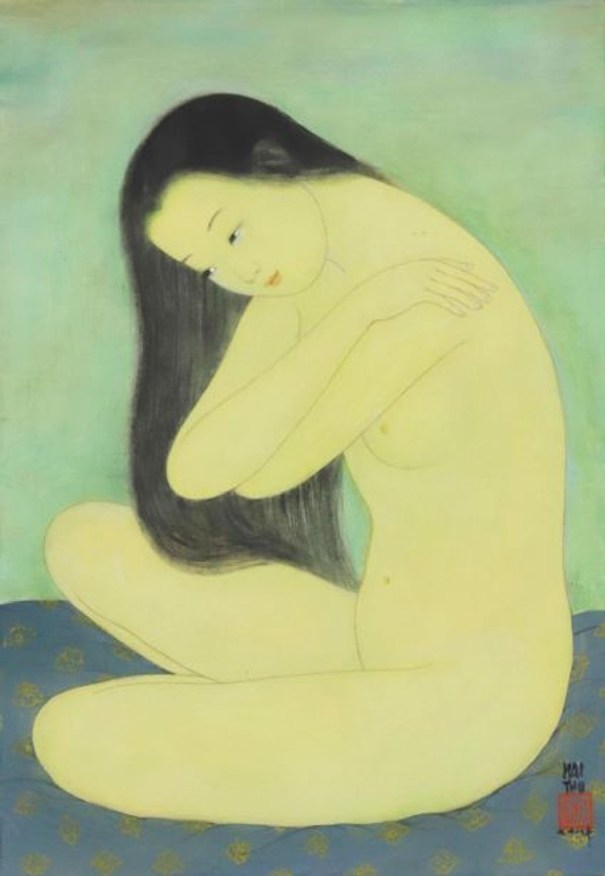 Mai Trung Thu, dit Mai-Thu, Pudeur, 1978, encre et couleurs sur soie, est. 80000-120000 euros.
© Bayeux Enchères