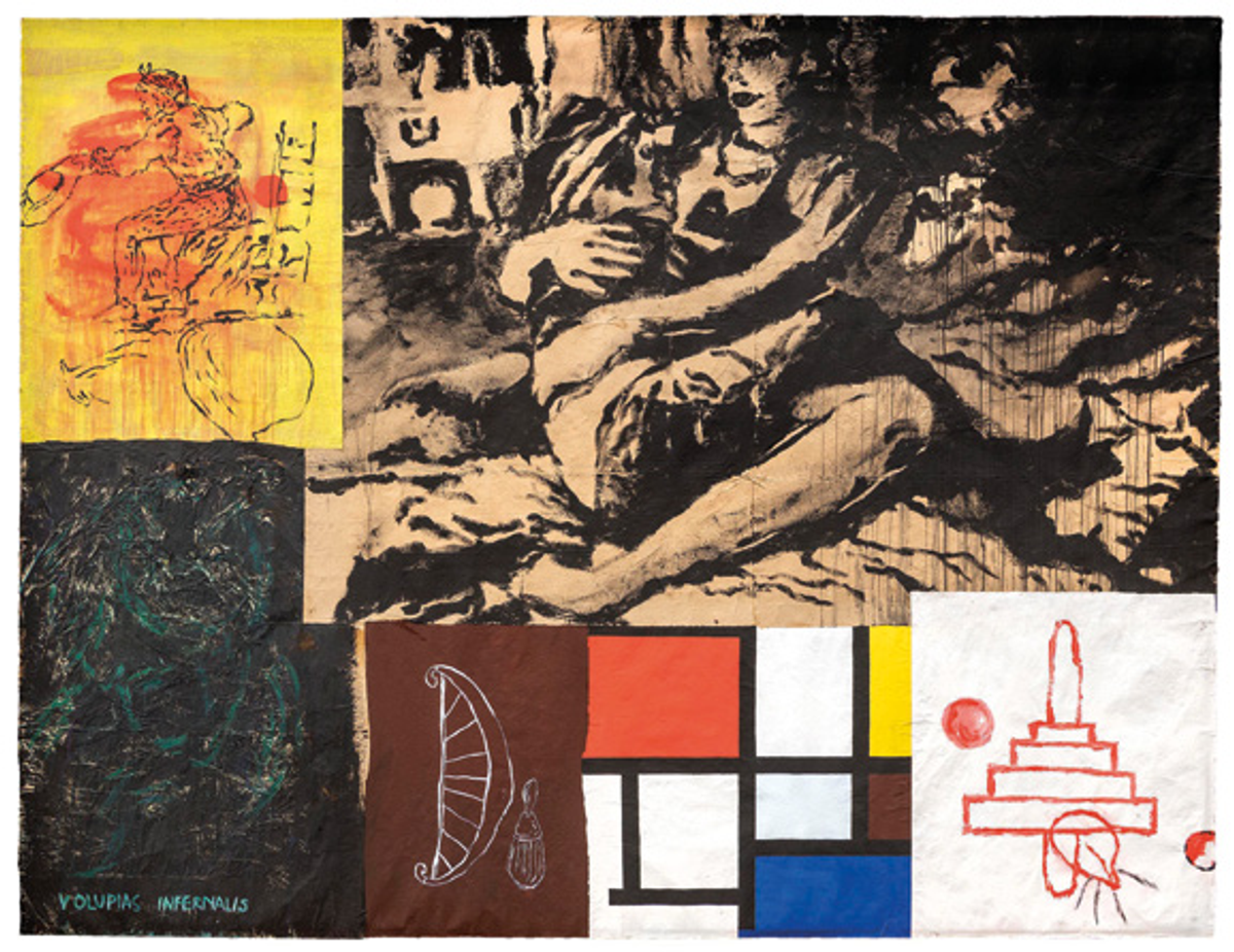 Julião Sarmento, Lição Particular, 1985, acrylique, tempera acrylique et collage sur papier, IVAM – Institut Valencià d’Art Modern, Valence. © Atelier Julião Sarmento