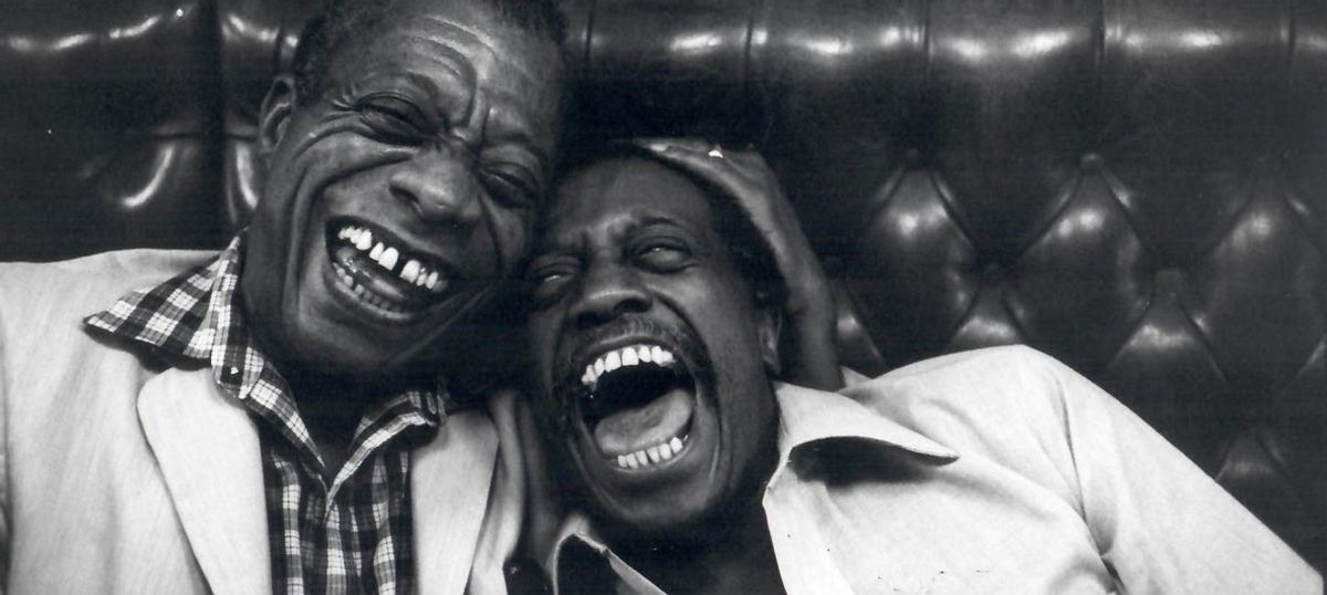Jane Evelyn Atwood (USA, 1947), James Baldwin and his brother David, Paris, 1981, gelatin silver print, printed 2022, 20 x 30 cm. Signed, titled, dated with print date, and negative number in pencil on print verso. Courtesy © Jane Evelyn Atwood and L. Parker Stephenson Photographs