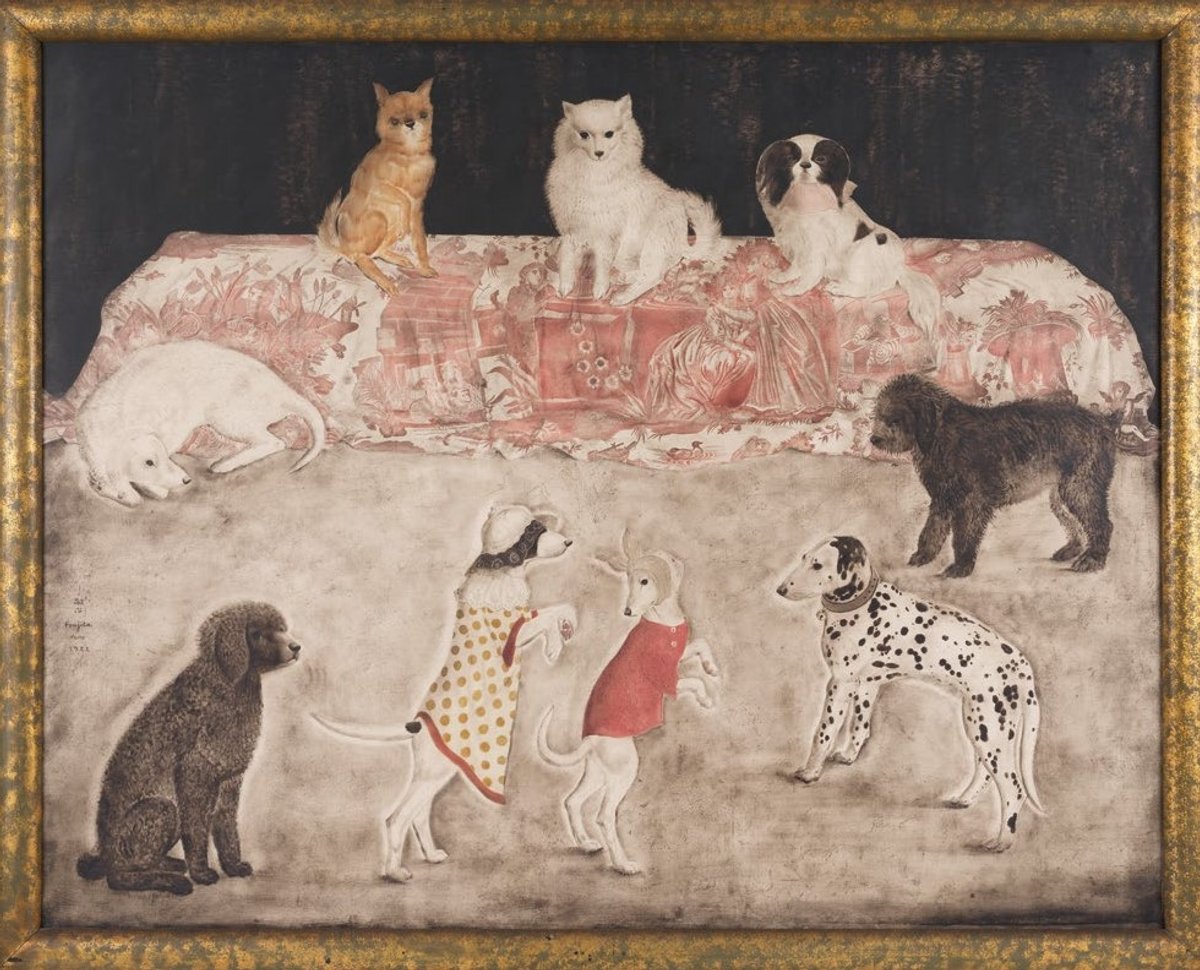 Foujita, Chiens savants ou Le Carnaval des chiens, 1922, huile, pinceau, encre de Chine et fusain sur toile, est. 1,7-2,3 million(s) d’euros. © Bonhams