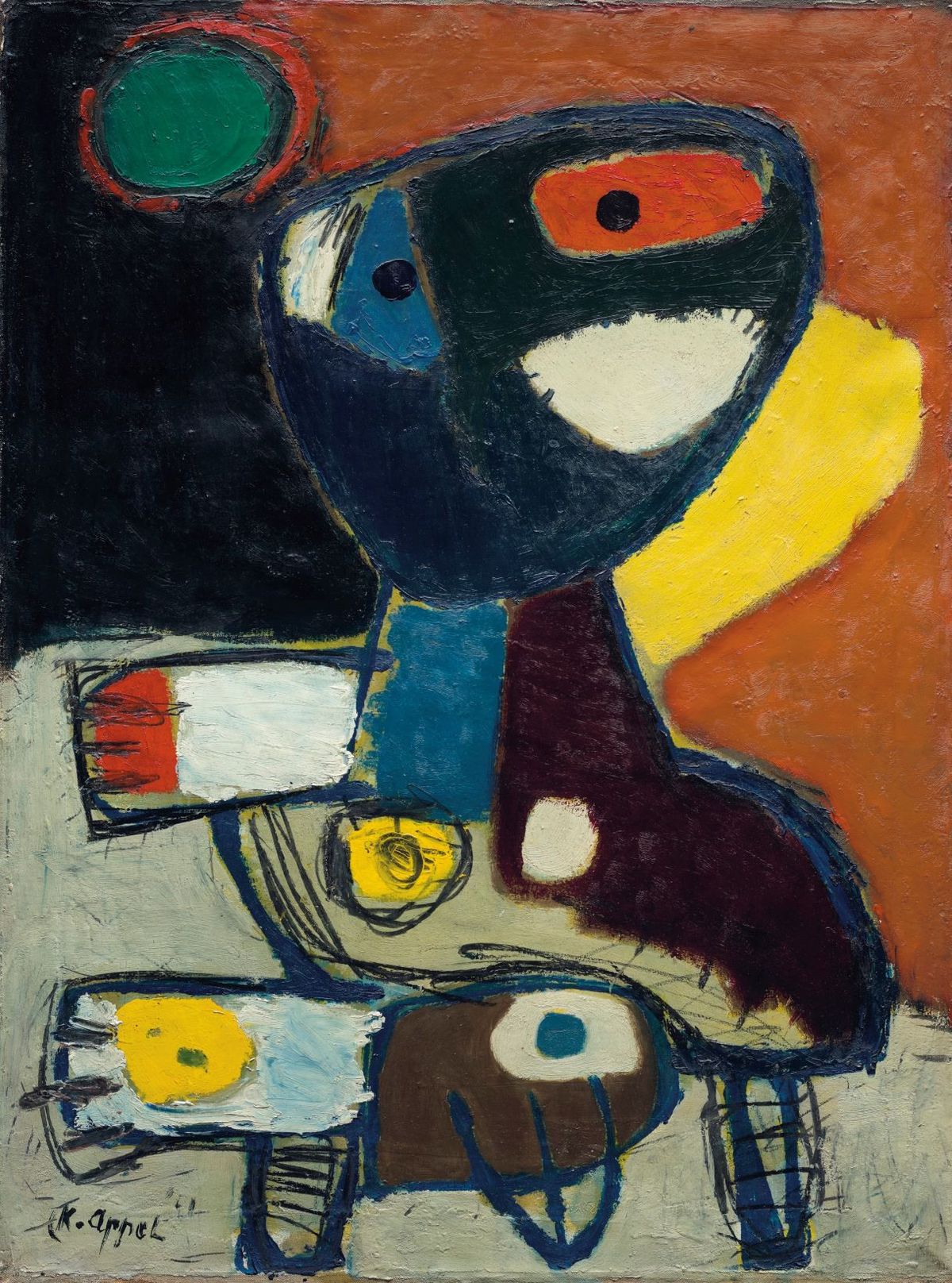 Karel Appel, Child with green ball, 1951, est. 300 000-500 000 euros. Courtesy Christie’s.