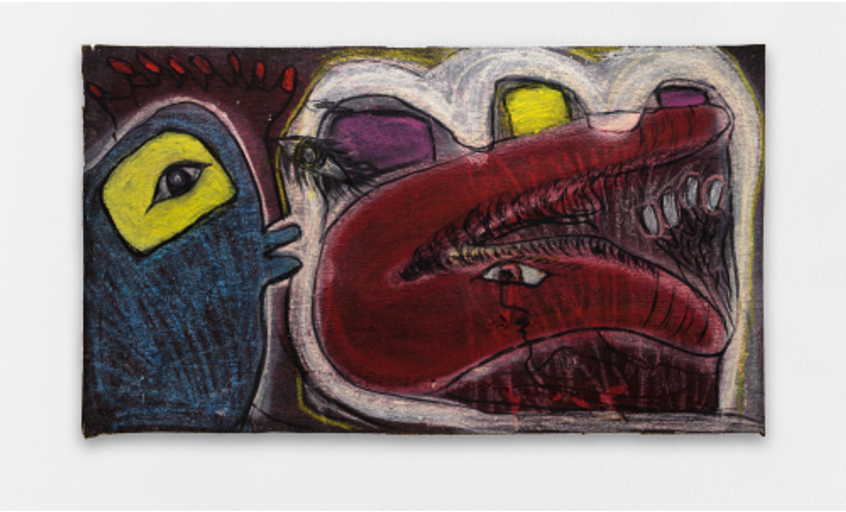 Aysha E Arar, It’s a Trap, 2022, techniques mixtes sur toile noire. Courtesy de l’artiste et de la galerie Sans titre, Paris