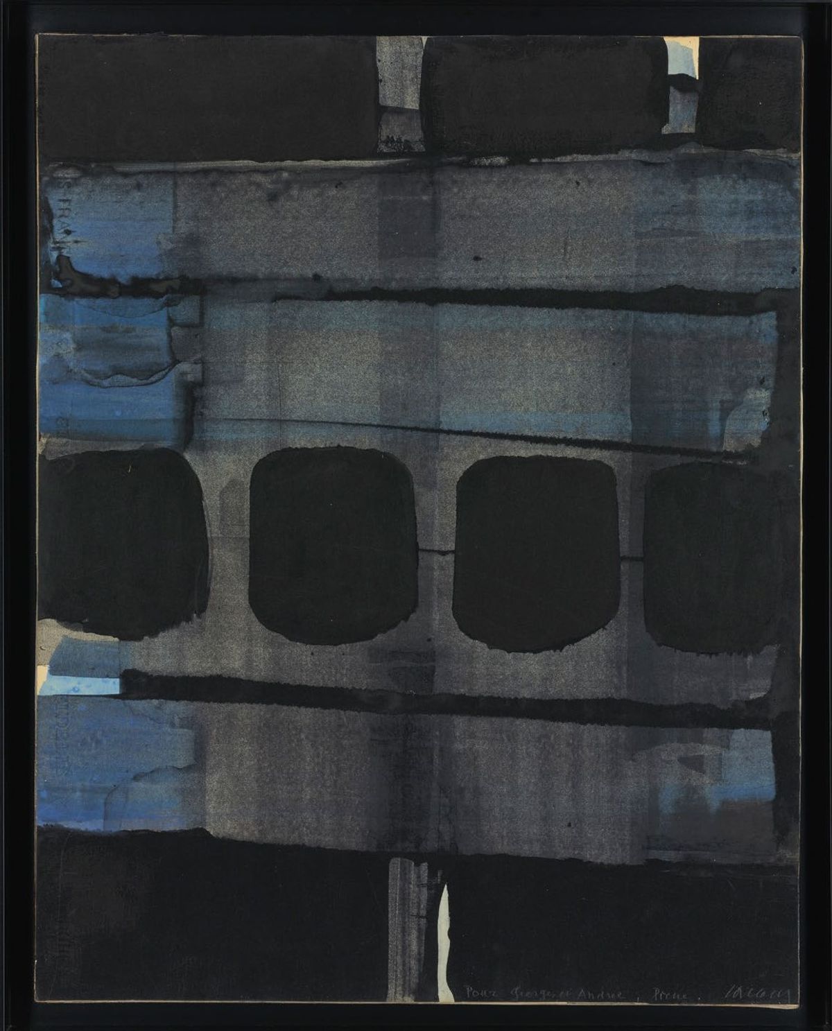 Pierre Soulages, Gouache sur papier marouflé sur toile 65x50 cm, 1973, collection particulière. Photo Studio Rémi Villaggi