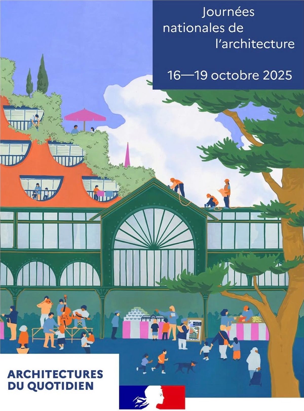 L’illustratrice Clémence Trossevin a été sélectionnée pour réaliser l’affiche de la 10e édition des Journées nationales de l’architecture sur le thème « Architectures du quotidien ». Ministère de la Culture