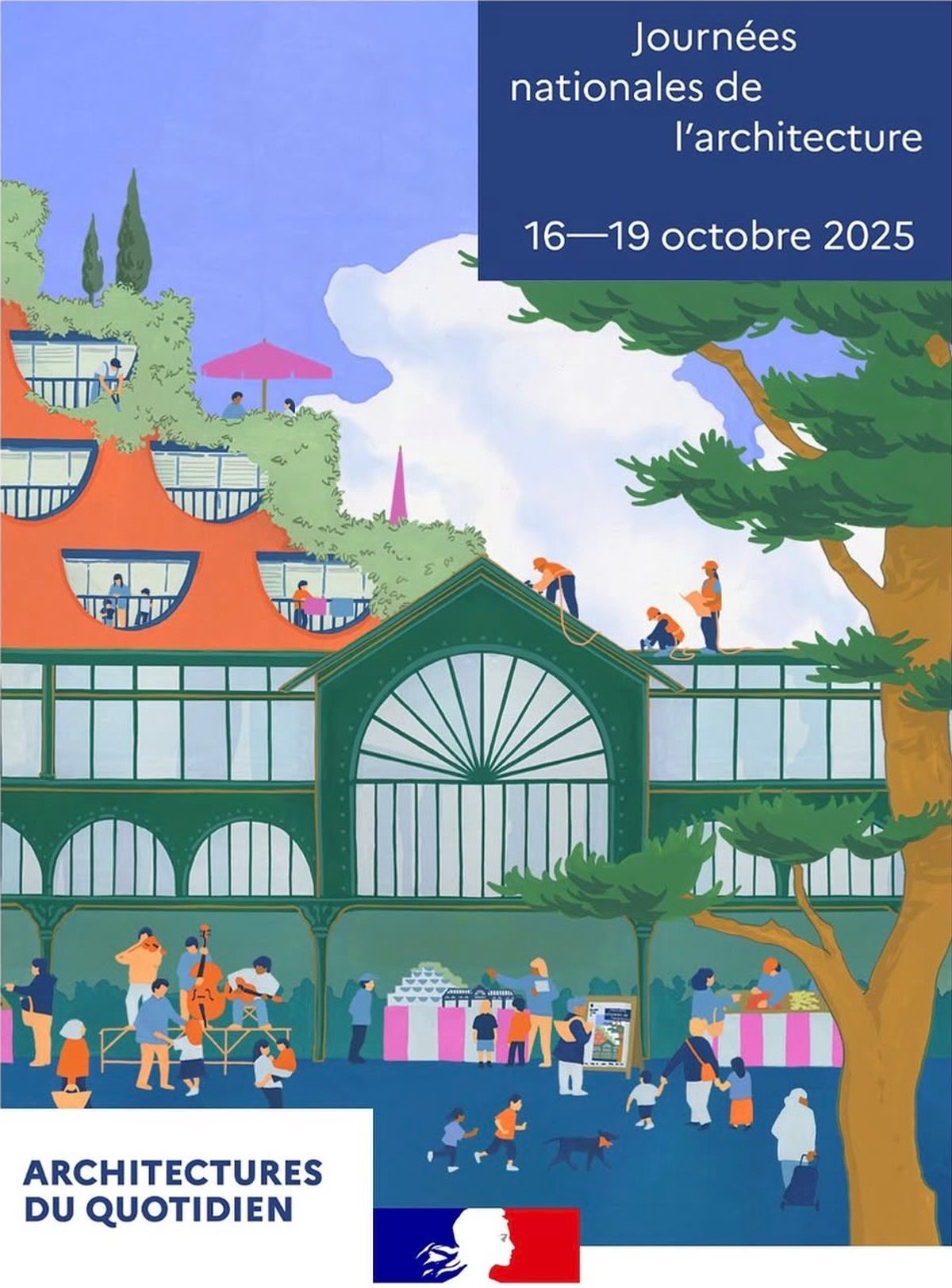 L’illustratrice Clémence Trossevin a été sélectionnée pour réaliser l’affiche de la 10e édition des Journées nationales de l’architecture sur le thème « Architectures du quotidien ». Ministère de la Culture