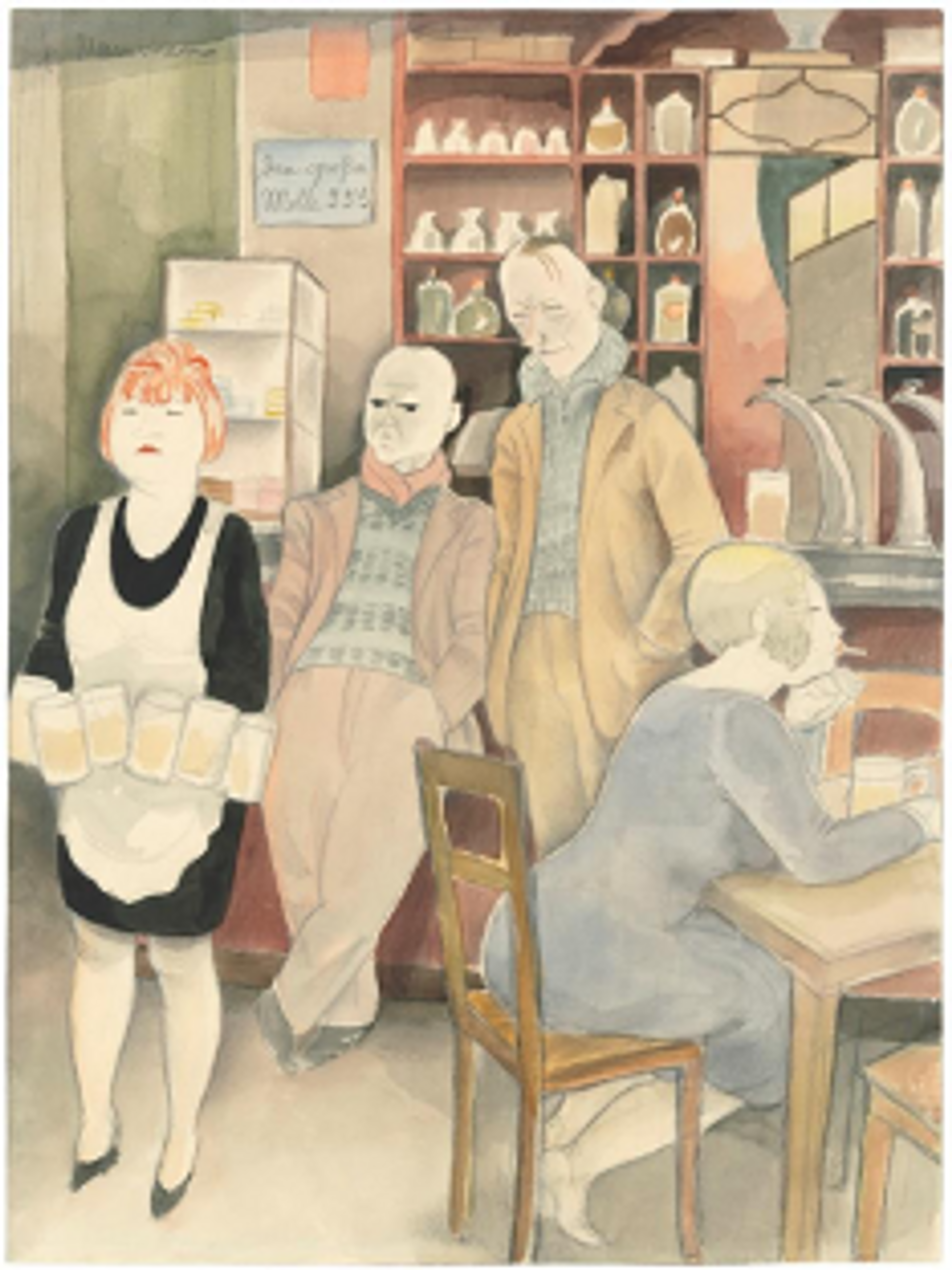 Jeanne Mammen, Bierseidelbetrachtung II, vers 1929, aquarelle et crayon sur papier. © Christie’s