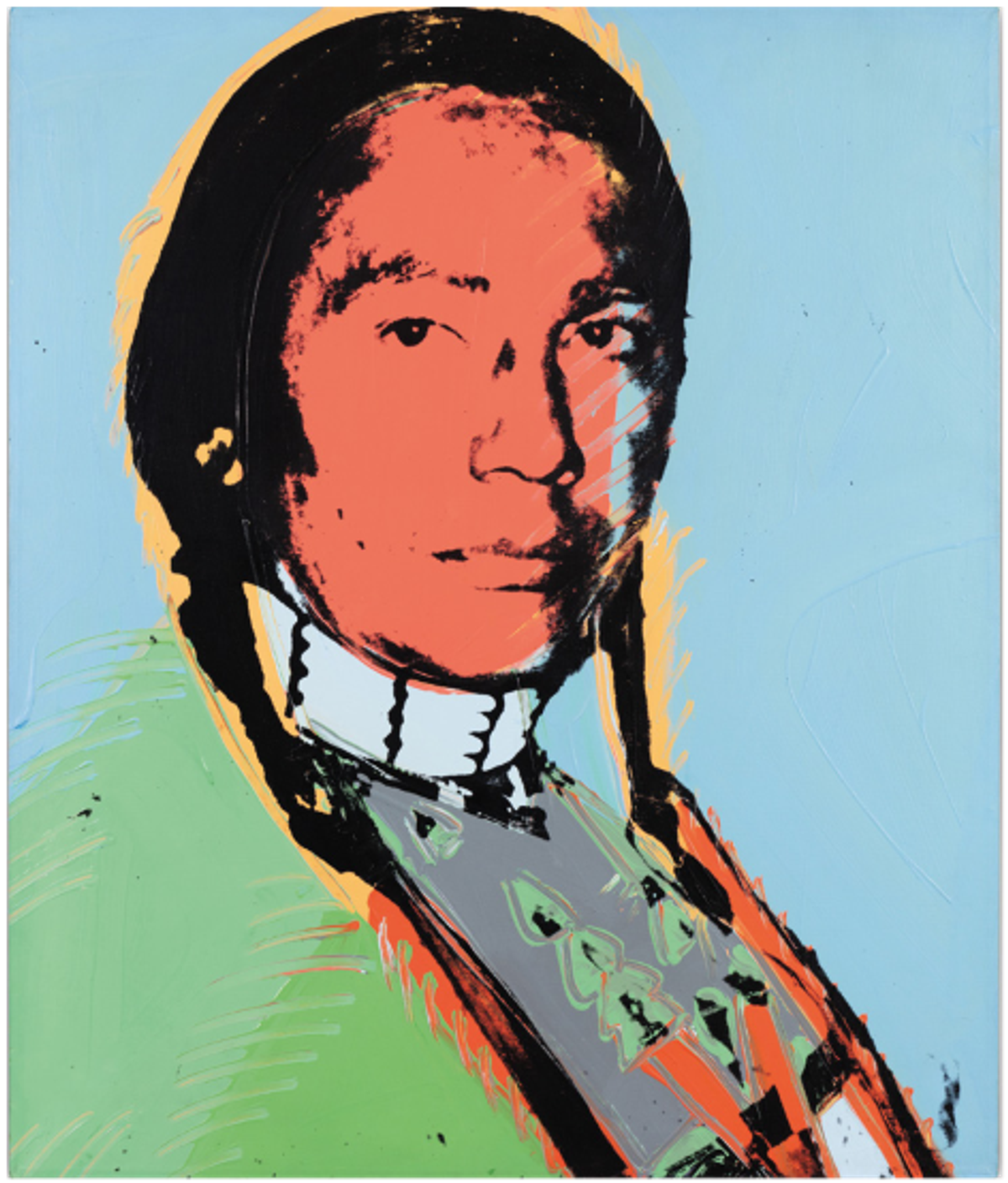 Andy Warhol, Russell Means, série American Indian, 1977, acrylique et sérigraphie sur toile, est. 1,2-1,8 million d’euros. © Sotheby’s