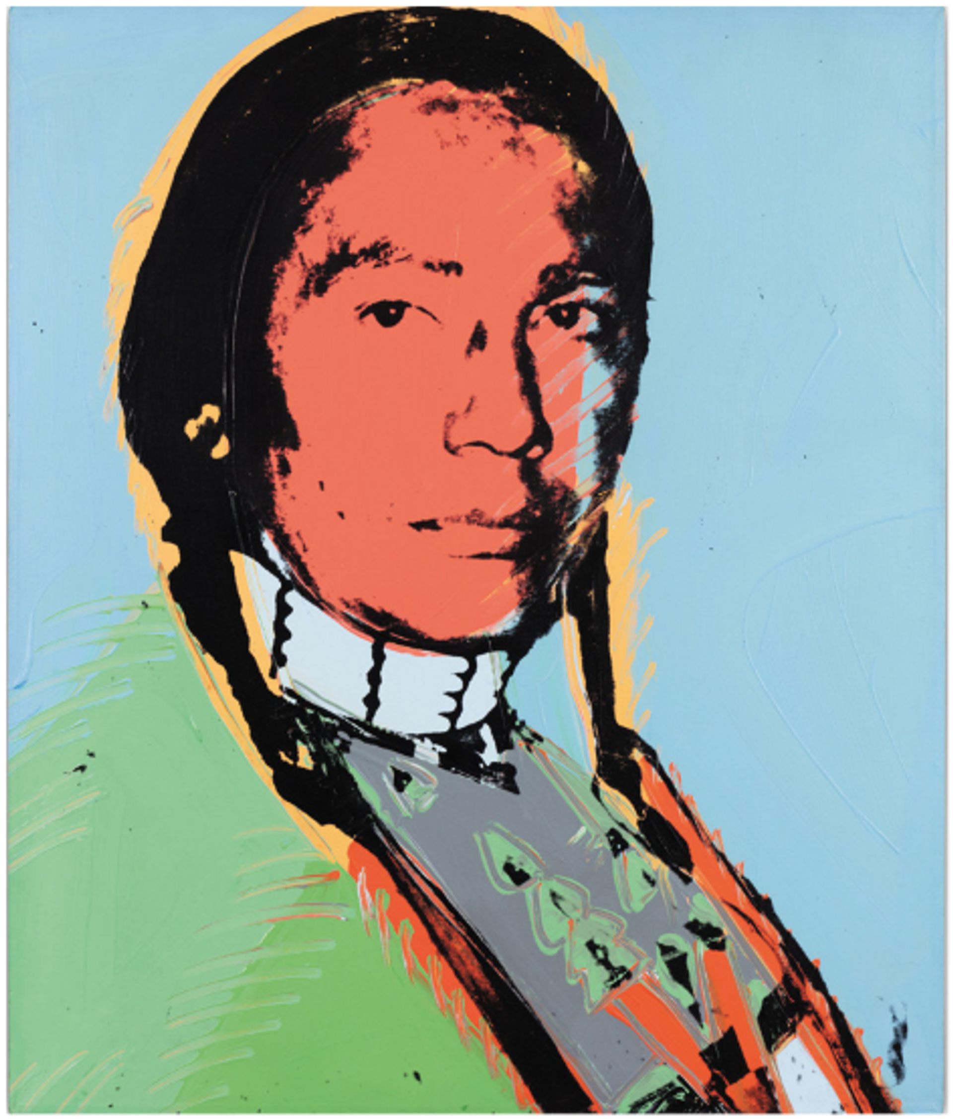 Andy Warhol, Russell Means, série American Indian, 1977, acrylique et sérigraphie sur toile, est. 1,2-1,8 million d’euros. © Sotheby’s
