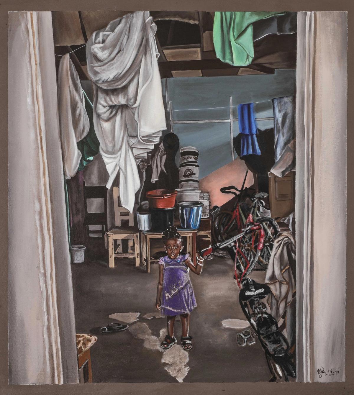 Wilfried Mbida, Le violet, 2022, acrylique et pastels sur toile,
90 x 83 cm. © L'artiste et galerie Christophe Person