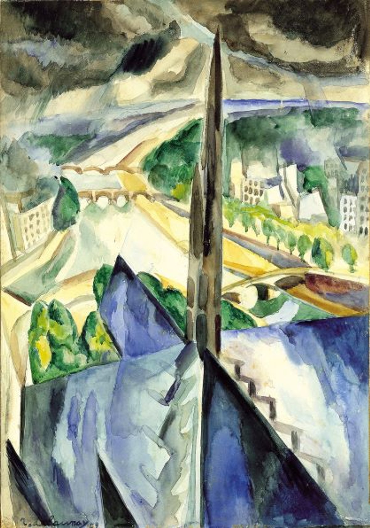 Robert Delaunay, La Flèche de Notre-Dame, 1909, aquarelle sur papier. © Robert Delaunay, courtesy galerie Le Minotaure