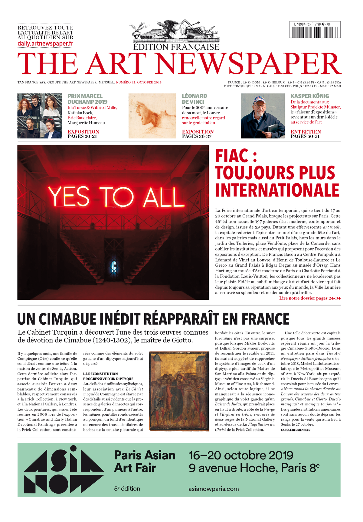 Le numéro d'octobre de The Art Newsaper D.R.