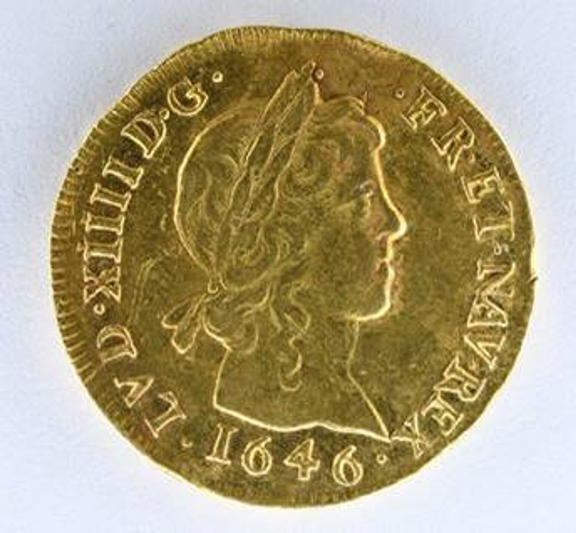 Double Louis d’or d’époque Louis XIV à la mèche longue, 1646. © Ivoire Angers