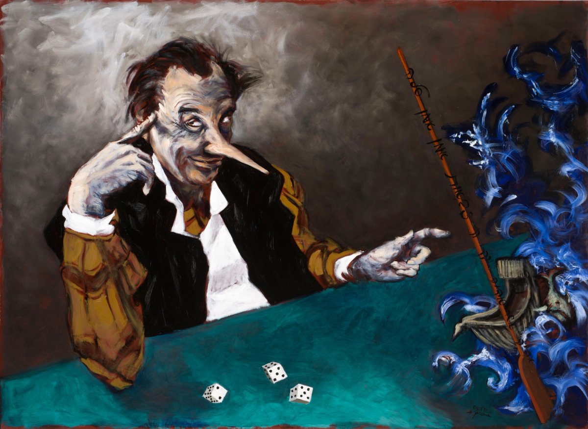 Gérard Garouste, Pinocchio et la partie de dés, 2017, huile sur toile.
Courtesy de l’artiste. Photo Bertrand Huet/Tutti