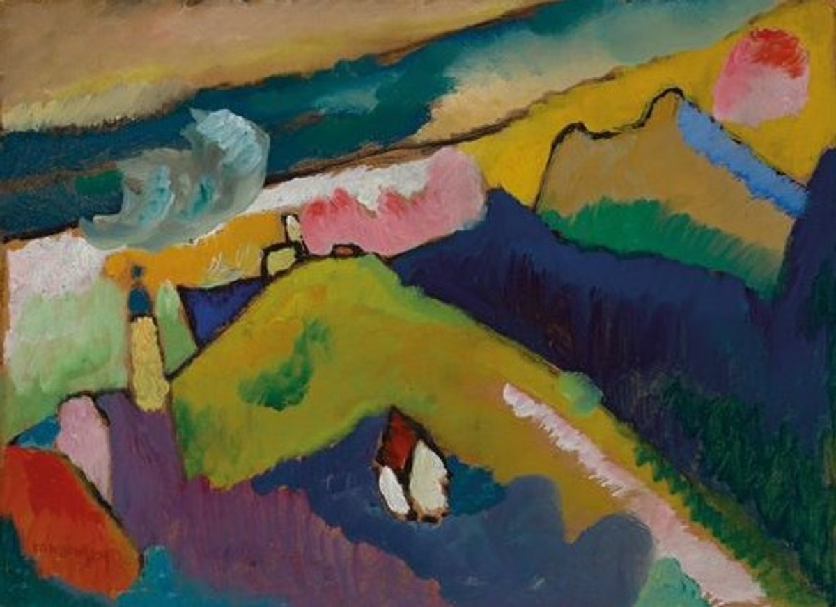 Vassily Kandinsky, Murnau – Paysage avec église, 1910, huile sur carton. Courtesy du Städtische Galerie im Lenbachhaus und Kunstbau, Munich